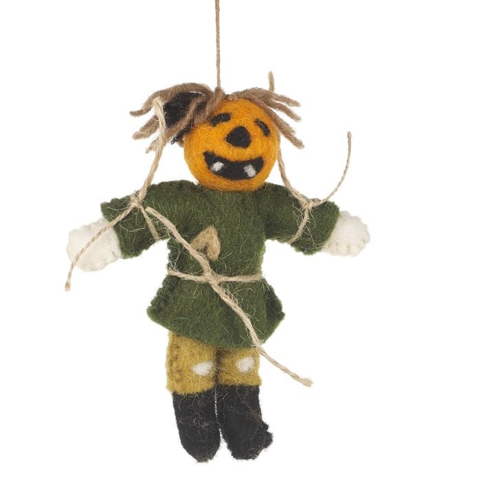 Felt So Good Handmade Felt Biodegradable Hanging Pumpkin Scarecrow Halloweeen Decoration