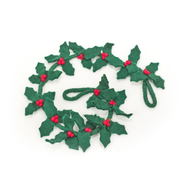 Felt So Good Handmade Felt Biodegradable Holly Garland Christmas Decoration