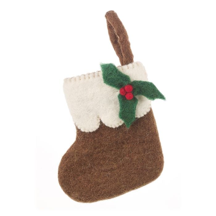 felt so good Handmade Felt Biodegradable Mini Christmas Stocking Hanging Decoration - Brown Pudding