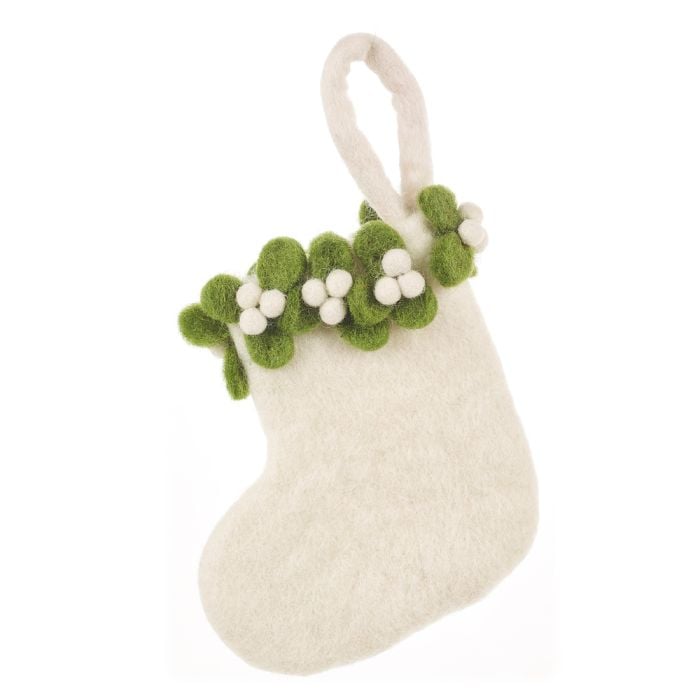 felt so good Handmade Felt Biodegradable Mini Christmas Stocking Hanging Decoration - Mistletoe