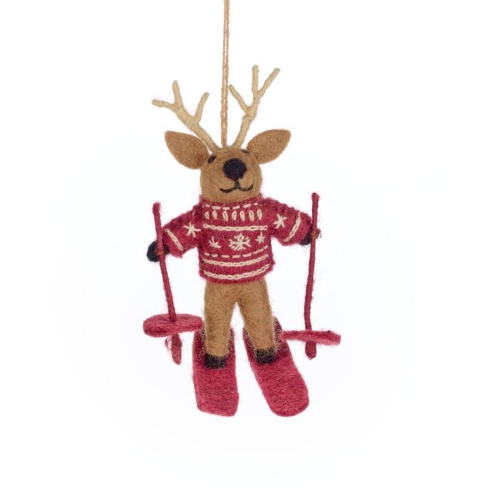 Felt So Good Handmade Felt Blitzen The Skiing Reindeer Hanging Christmas Decoration