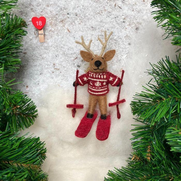 Felt So Good Handmade Felt Blitzen The Skiing Reindeer Hanging Christmas Decoration