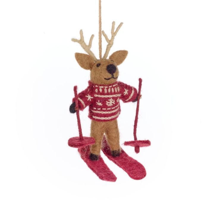 felt so good Handmade Felt Blitzen the Skiing Reindeer Hanging Christmas Decoration