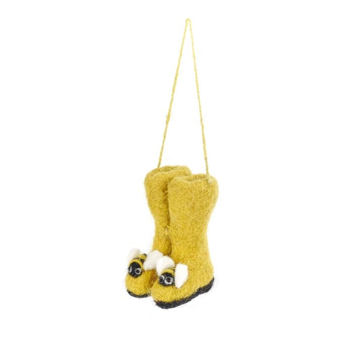 felt so good Handmade Felt Bumblebee Wellington Boots Hanging Decoration