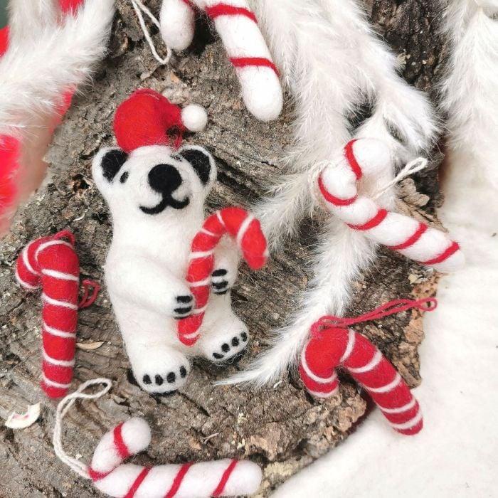Felt So Good Handmade Felt Candy Cane Set Of 5 Hanging Christmas Decorations