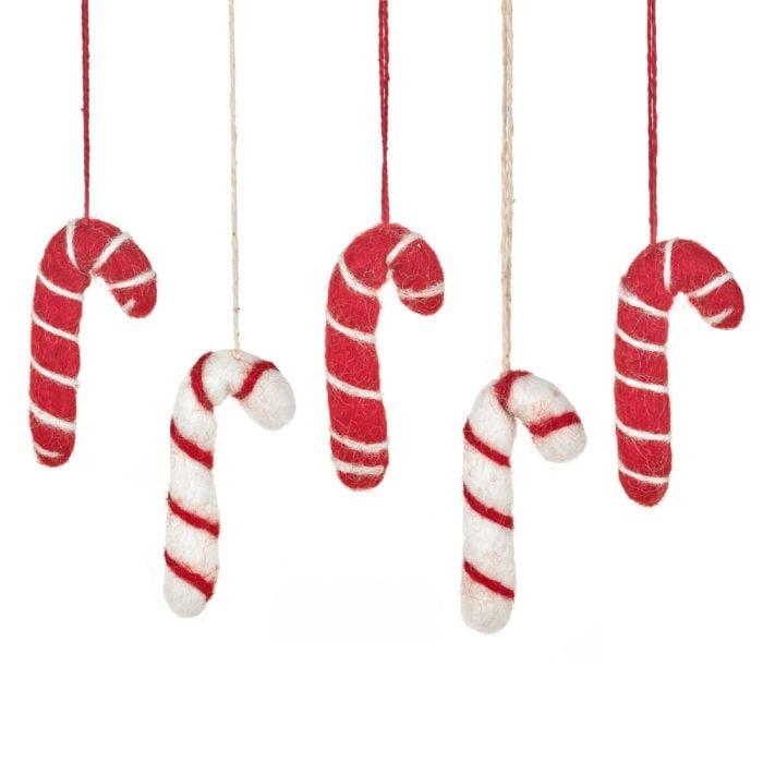 felt so good Handmade Felt Candy Cane Set of 5 Hanging Christmas Decorations