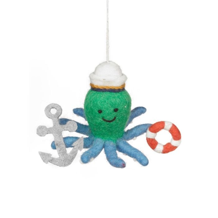 felt so good Handmade Felt Captain Odin the Octopus Sealife Hanging Decoration