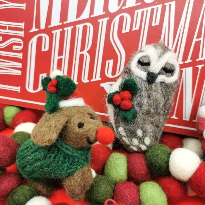 Felt So Good Handmade Felt Carol The Christmas Owl Hanging Decoration