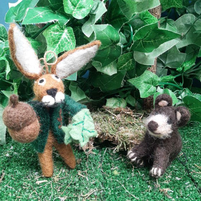 Felt So Good Handmade Felt Cedric The Hare Hanging Woodland Decoration