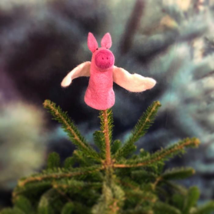 Felt So Good Handmade Felt Christmas Flying Pig Quirky Fantasy Tree Topper Decoration