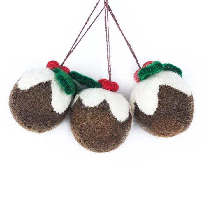 Felt So Good Handmade Felt Christmas Pudding Baubles (set Of 3) Hanging Tree Decorations