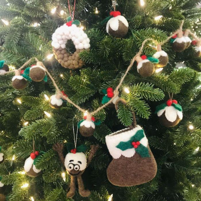 Felt So Good Handmade Felt Christmas Pudding Baubles (set Of 3) Hanging Tree Decorations