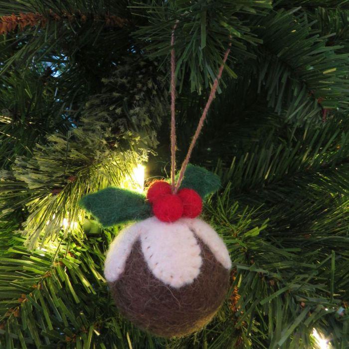Felt So Good Handmade Felt Christmas Pudding Baubles (set Of 3) Hanging Tree Decorations