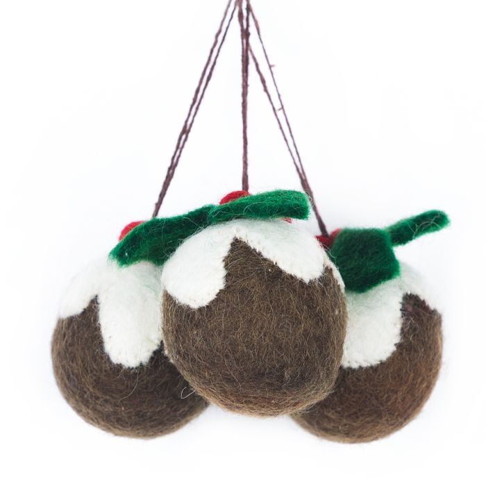 felt so good Handmade Felt Christmas Pudding Baubles (set of 3) Hanging Tree Decorations