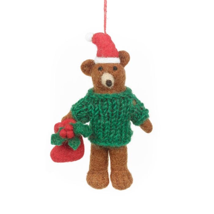 felt so good Handmade Felt Claus the Christmas Bear Hanging Decoration