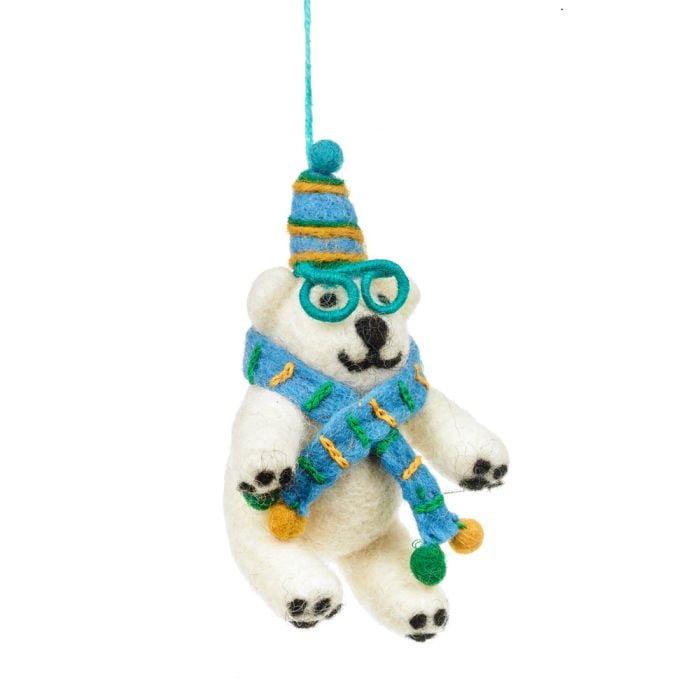 felt so good Handmade Felt Cosmo the Polar Bear Hanging Christmas Decoration