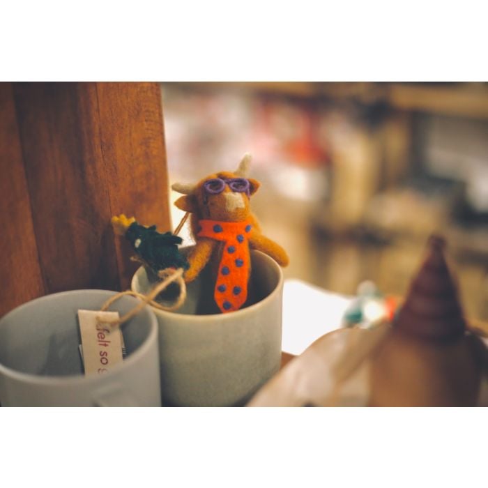 Felt So Good Handmade Felt Curtis Christmas Cow Hanging Decoration