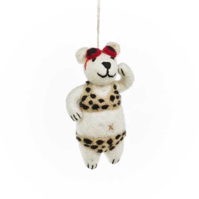 felt so good Handmade Felt Diva Polar Bear Hanging Christmas Decoration