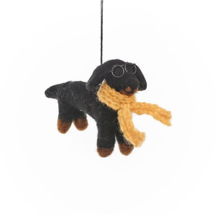 felt so good Handmade Felt Douglas the Dachshund Hanging Sausage Dog Decoration