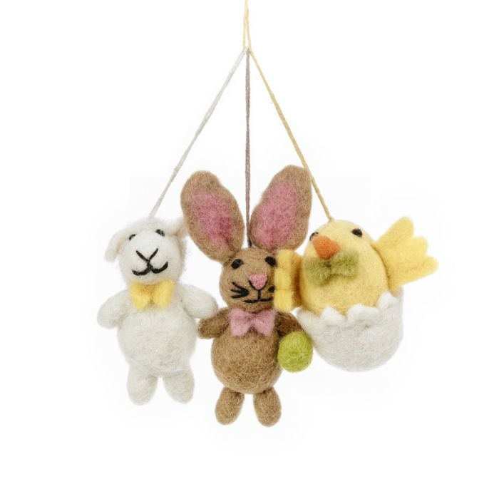 felt so good Handmade Felt Easter Besties (Set of 3) Hanging Lamb Bunny Chick Decoration Set