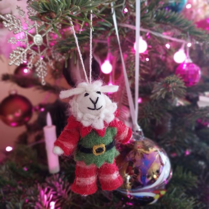 Felt So Good Handmade Felt Elfie Sheep Hanging Christmas Decoration