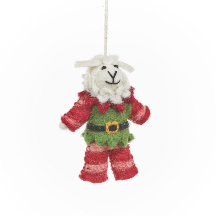felt so good Handmade Felt Elfie Sheep Hanging Christmas Decoration