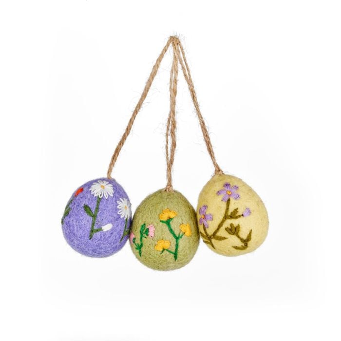 felt so good Handmade Felt Embroidered Easter Eggs Set of 3 Hanging Decorations