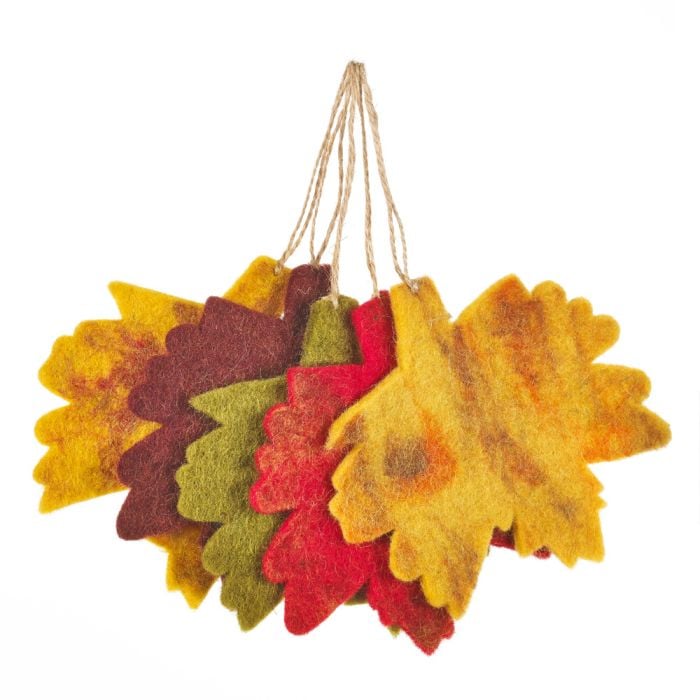 felt so good Handmade Felt Fair trade Autumnal Leaves (Set of 5) Hanging Decorations