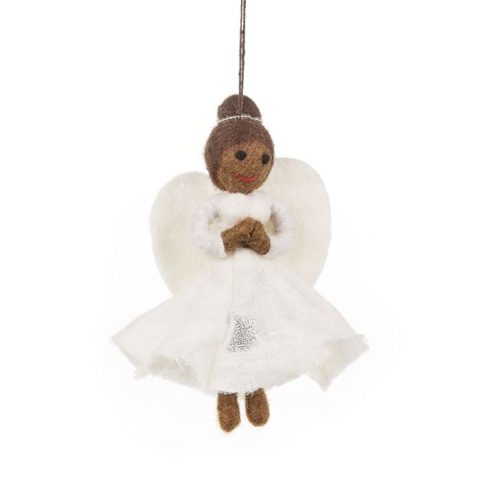felt so good Handmade Felt Fair trade Black Christmas Angel Hanging Tree Decoration