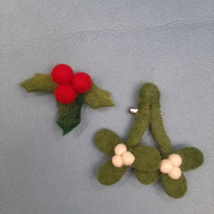 Felt So Good Handmade Felt Fair Trade Holly Brooch Christmas Accessory