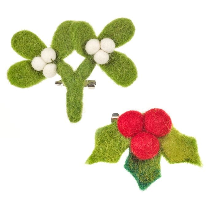 Felt So Good Handmade Felt Fair Trade Holly Brooch Christmas Accessory