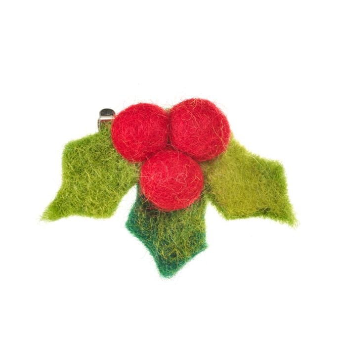 felt so good Handmade Felt Fair trade Holly Brooch Christmas Accessory