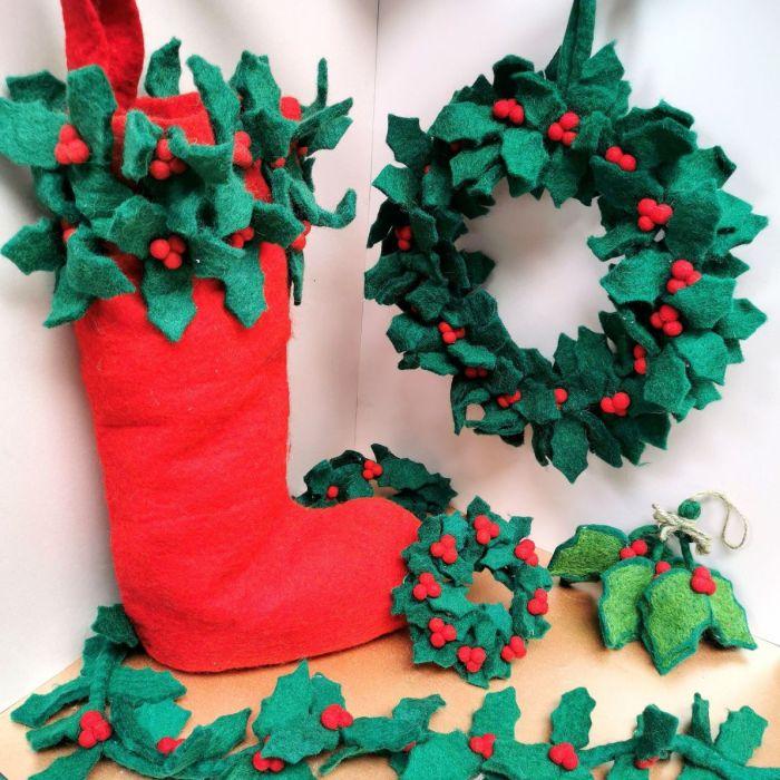 Felt So Good Handmade Felt Fair Trade Holly Mini Wreath Christmas Decoration