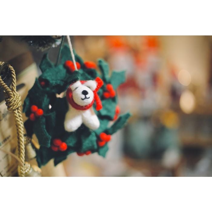 Felt So Good Handmade Felt Fair Trade Holly Mini Wreath Christmas Decoration