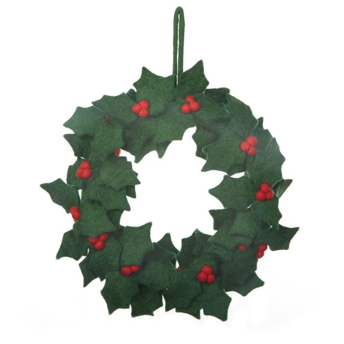 Felt So Good Handmade Felt Fair Trade Holly Wreath Christmas Decor