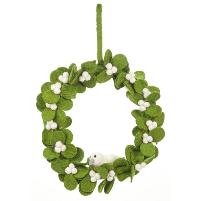 felt so good Handmade Felt Fair trade Mistletoe Wreath with Dove Christmas Decor