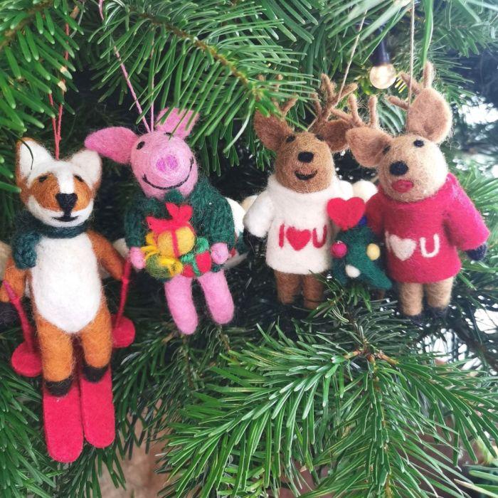 Felt So Good Handmade Felt Felix The Skiing Fox Hanging Christmas Decoration