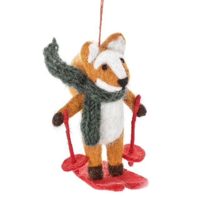felt so good Handmade Felt Felix the Skiing Fox Hanging Christmas Decoration