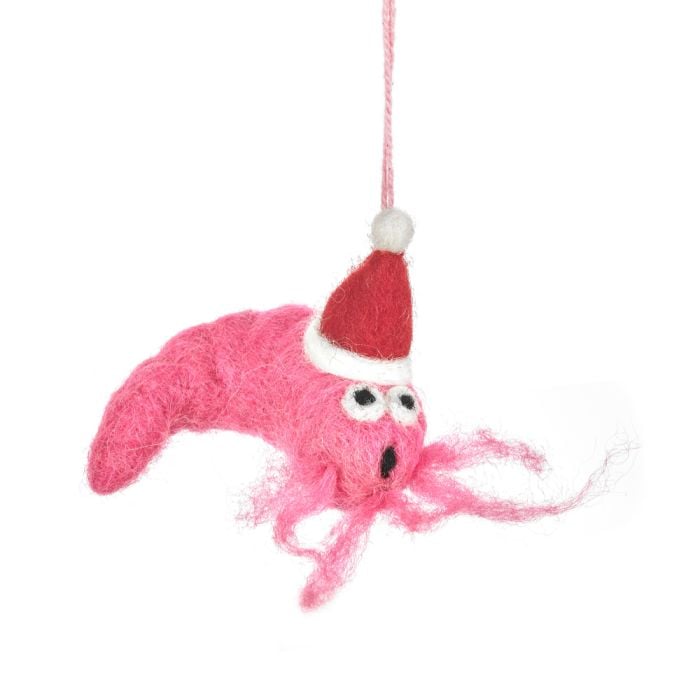 felt so good Handmade Felt Festive Prawn Hanging Christmas Decoration
