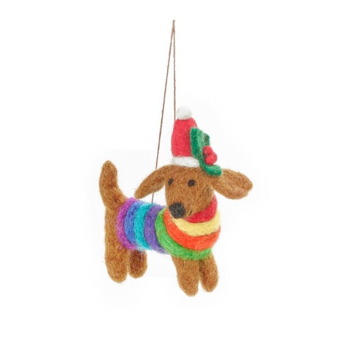 Felt So Good Handmade Felt Festive Rainbow Dog LGBT Pride Christmas Tree Decoration