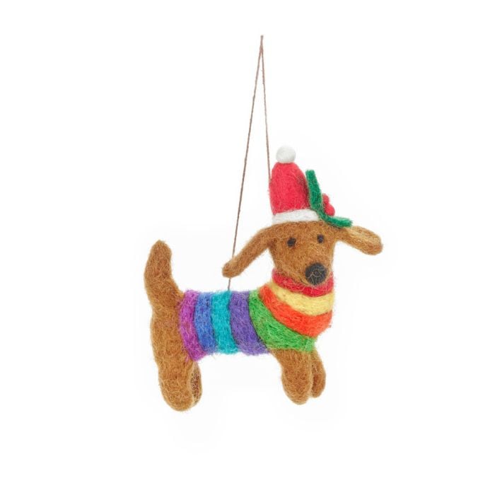 felt so good Handmade Felt Festive Rainbow Dog LGBT Pride Christmas Tree Decoration