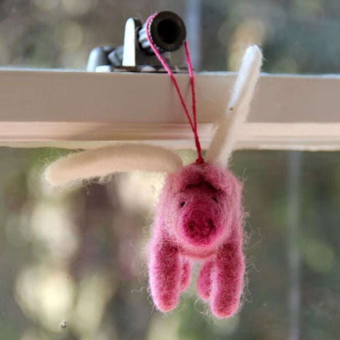 Felt So Good Handmade Felt Flying Pig Biodegradable Hanging Decoration