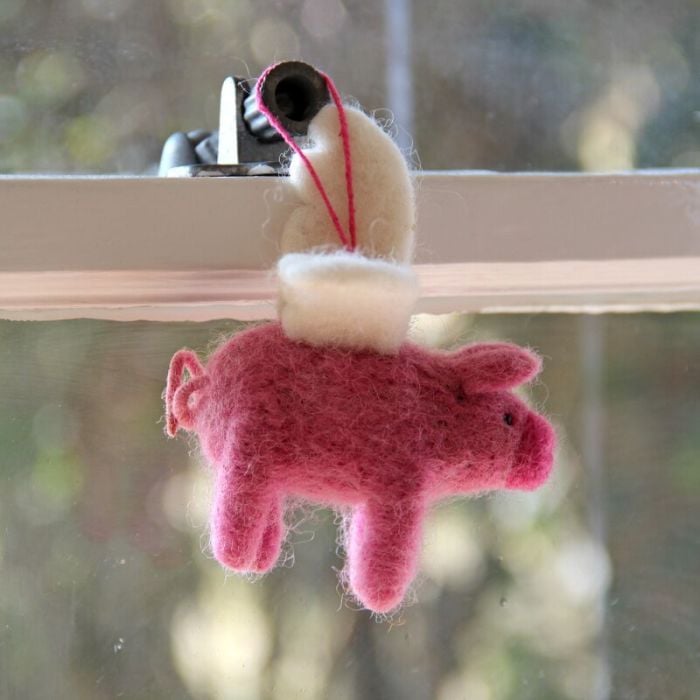 Felt So Good Handmade Felt Flying Pig Biodegradable Hanging Decoration
