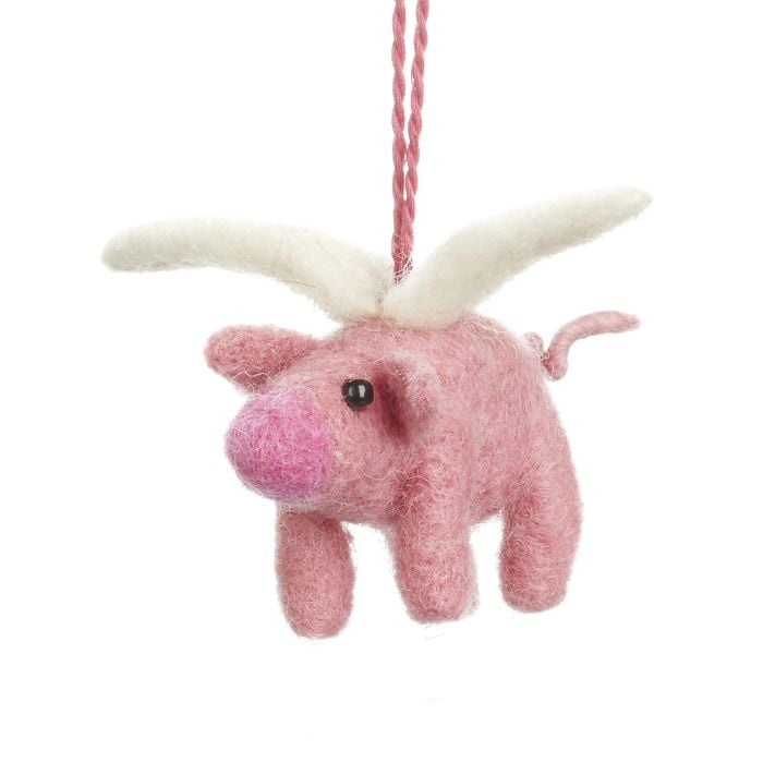 felt so good Handmade Felt Flying Pig Biodegradable Hanging Decoration
