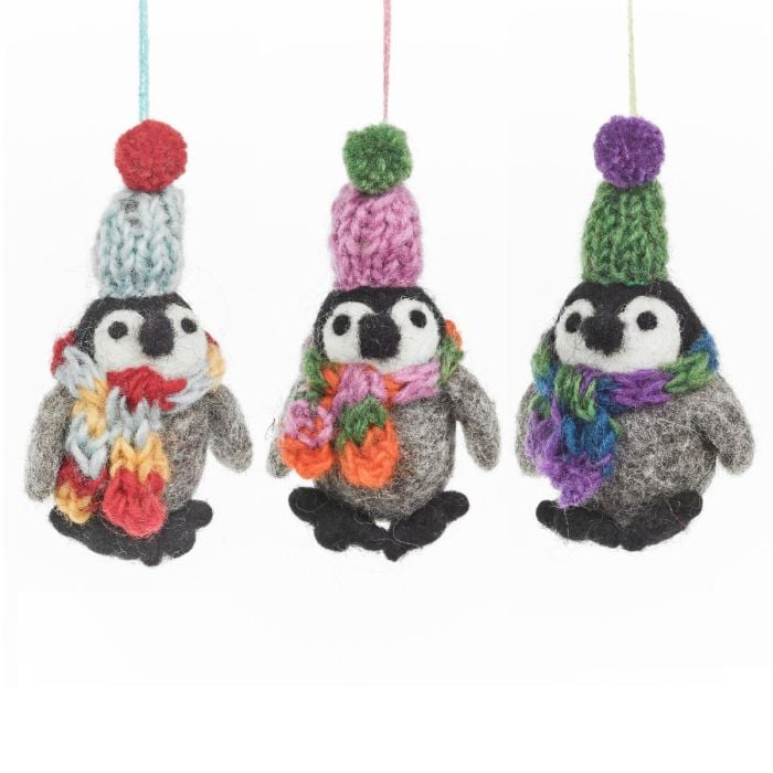 felt so good Handmade Felt Frosty Penguins Hanging Christmas Decorations