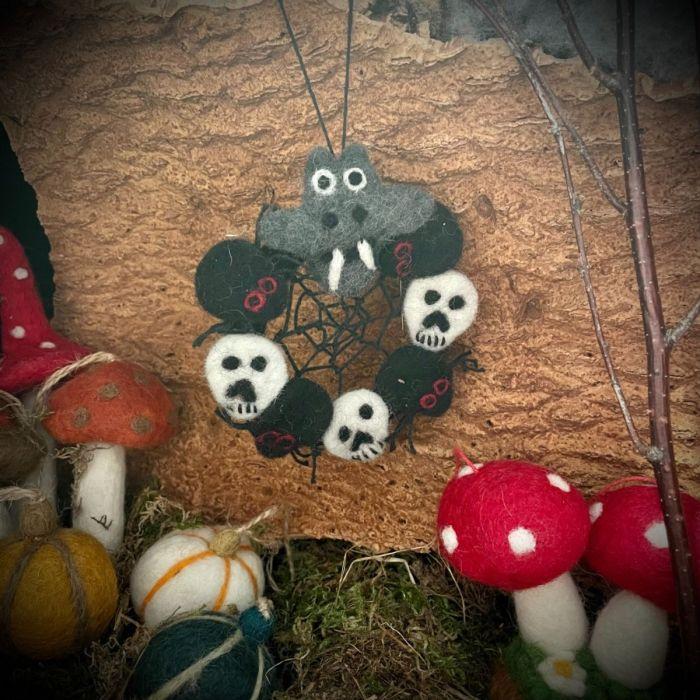 Felt So Good Handmade Felt Ghoulish Mini Wreath Hanging Halloween Decoration