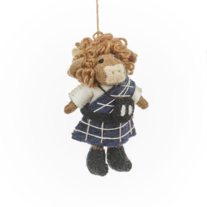 felt so good Handmade Felt Haggis the Highland Cow Hanging Decoration