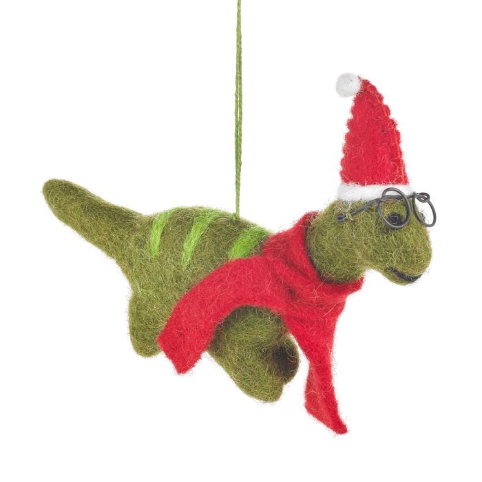 felt so good Handmade Felt Hanging Christmas Dinosaur with Specs Tree Decoration