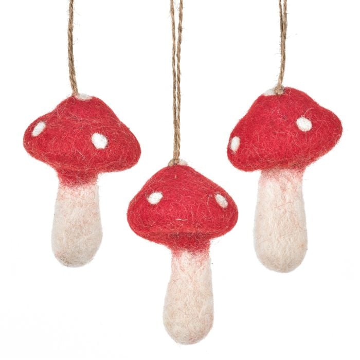 felt so good Handmade Felt Hanging Toadstools Set of 3 Autumnal Woodland Decorations