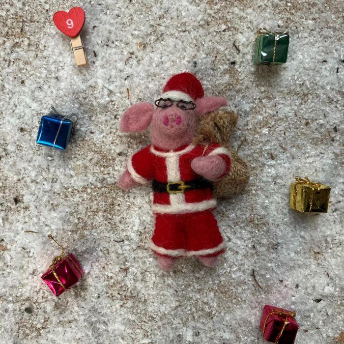 Felt So Good Handmade Felt Ho Ho Hog Christmas Pig Hanging Decoration
